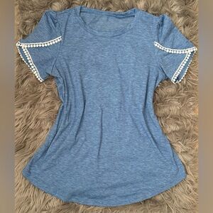 Blue & White Embellished Short Sleeve Tee